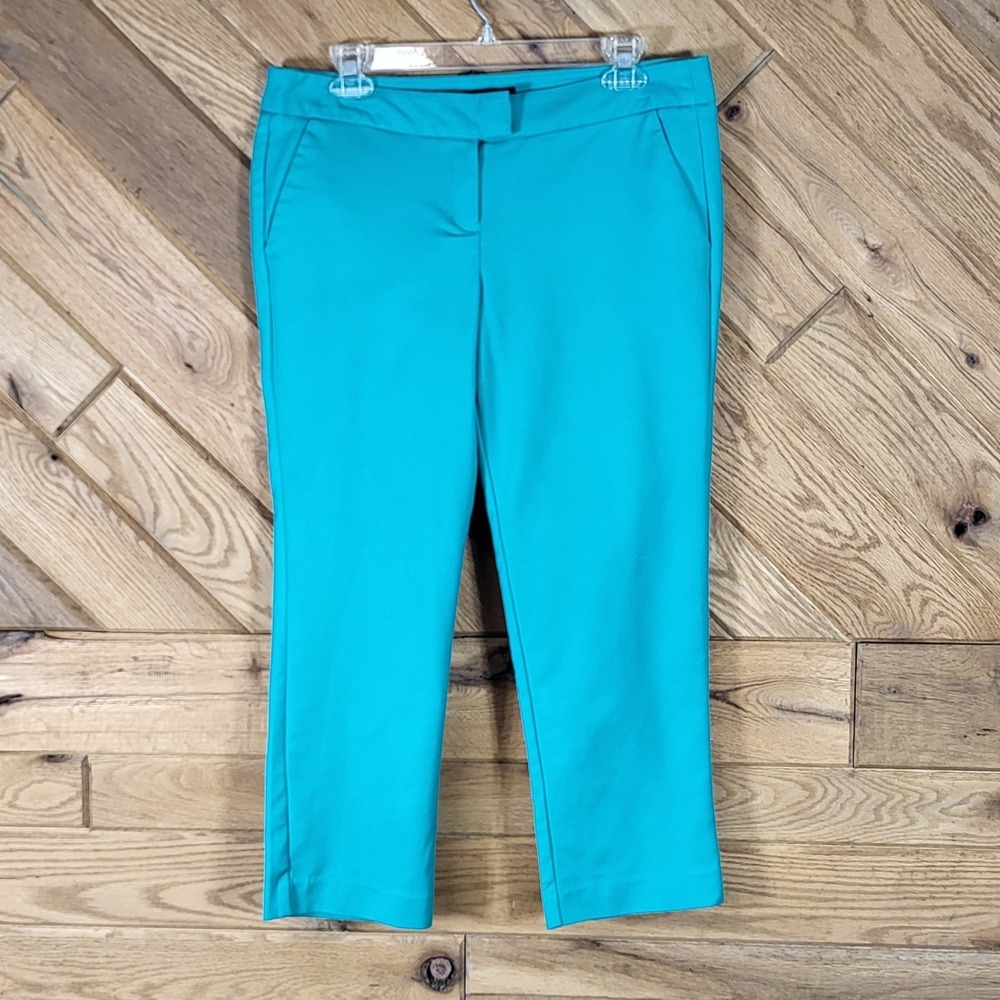 Audrey & Celine Dress Pants Women Size 8 Cropped Ankle Stretch Teal Turquoise